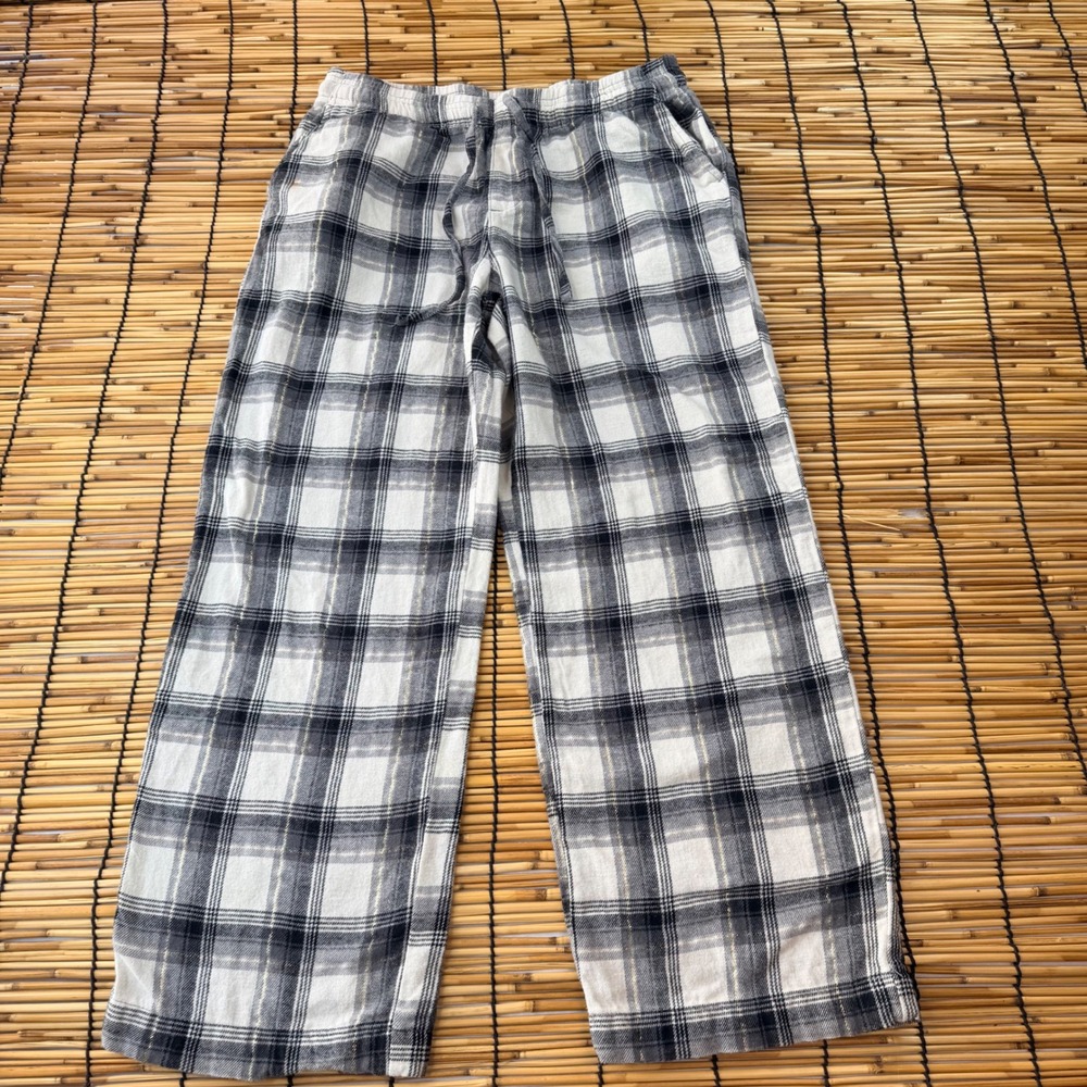 GAP Womens Black White Plaid Flannel Pajama Pants Gold Lurex Size M